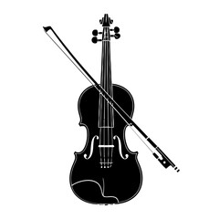 Illustration of a black violin with a bow isolated on a white background