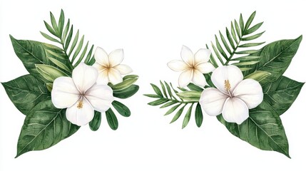 Elegant White Flowers with Tropical Green Leaves Arrangement