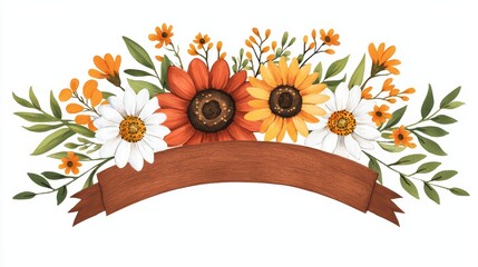 Colorful Floral Arrangement with Banner for Design Use