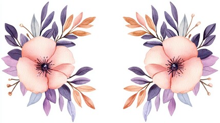 Elegant Watercolor Floral Arrangement with Leaves and Berries