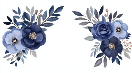 Elegant Blue Floral Arrangement with Leaves and Berries
