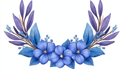 Elegant Blue Floral Arrangement with Leaves and Berries