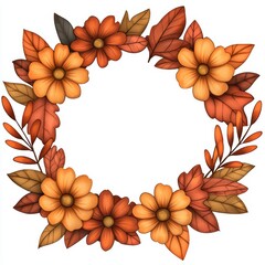 Elegant Floral Frame with Autumn Leaves and Flowers Design