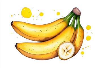 Bright Yellow Bananas with Slices and Artistic Splashes