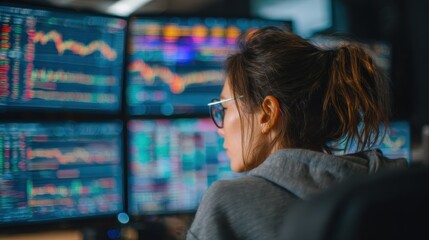 trader woman working with decentralized finance technology  new alternative financial concept no logos no brands ar 169