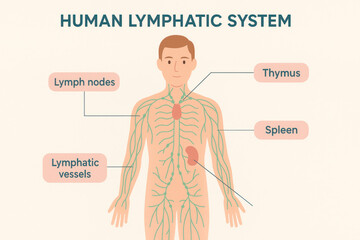 Human Lymphatic System Illustration: Thymus, Spleen, Vessels, Nodes, Education, Diagram [Illustration]