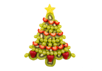 Festive Christmas Tree Made of Fruits on White