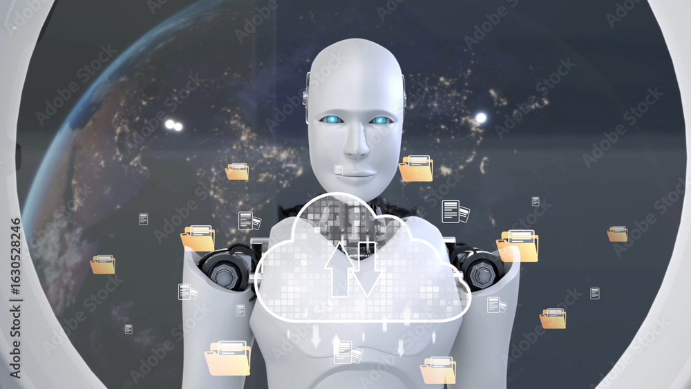 Poster ai artificial intelligence optimizes cloud infrastructure with virtual assistants and intelligent au