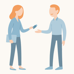 Flat Style Minimalist Illustration of People Exchanging a Key Real Estate