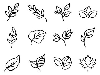 Fototapeta premium Nature and Leaf Outline Icons Set Plant, Tree, and Ecology Symbols