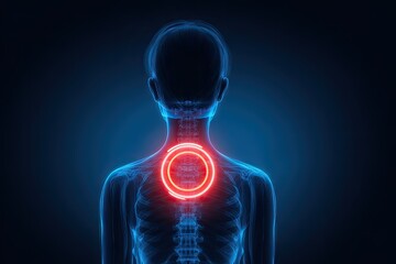 3D anatomical illustration highlighting upper back pain