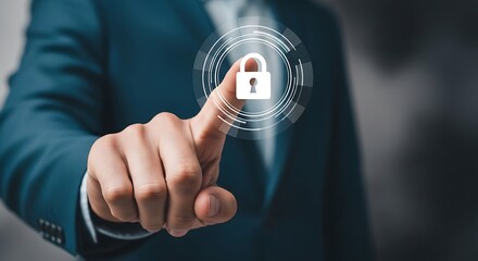  Finger Touching a Glowing Padlock Icon on a Futuristic Cybersecurity 