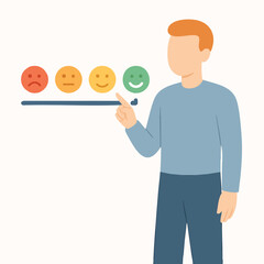 Flat Illustration of Customer Satisfaction Indicator Gauge with Smiling Face Icon