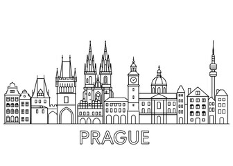 Naklejka premium Prague city skyline vector on white background Vector line city skyline