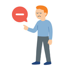 Flat Illustration Man Character Showing Disapproval Expression with Minus Sign Bubble