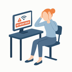 Isometric Depressed Woman Stressed Out Due to Network Error Illustration