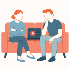 Minimalist Outline Couple Sitting on Sofa Watching Movie Illustration