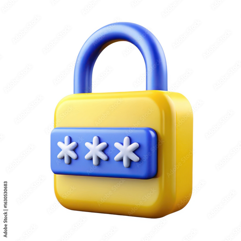 Aufkleber 3d yellow padlock with blue shackle and password display isolated on transparent background