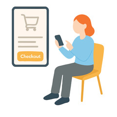 Flat Design Female Shopping Online with Smartphone Application Illustration