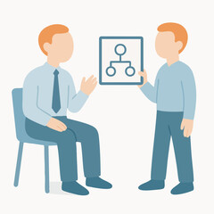 Flat Illustration of Two Men Discussing Organization Chart Business Strategy
