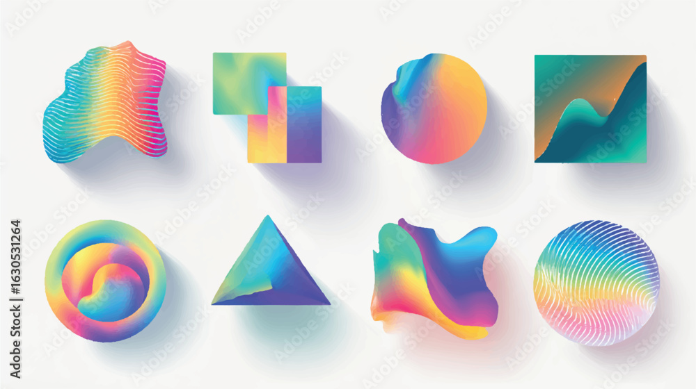 Poster abstract geometric shapes with vibrant gradient colors and soft shadows for modern design projects a