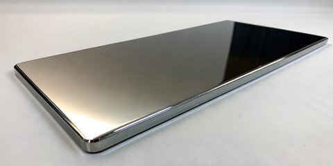 Glossy rectangle prism hovering with stretched shadow beneath for modern product mockup designs
