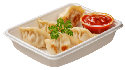 Nepalese Traditional Dish Momo. Authentic Cuisine in Nepal momo over a rustic wooden background.
Steam-cooked momos with sauce.