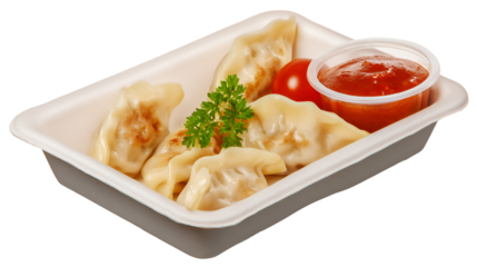 Nepalese Traditional Dish Momo. Authentic Cuisine in Nepal momo over a rustic wooden background.
Steam-cooked momos with sauce.