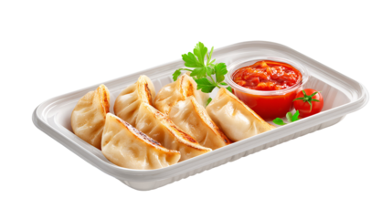 Nepalese Traditional Dish Momo. Authentic Cuisine in Nepal momo over a rustic wooden background.
Steam-cooked momos with sauce.