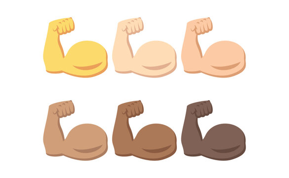 Diverse set of flexing arm emojis showcasing a range of skin tones and representing strength and inclusion