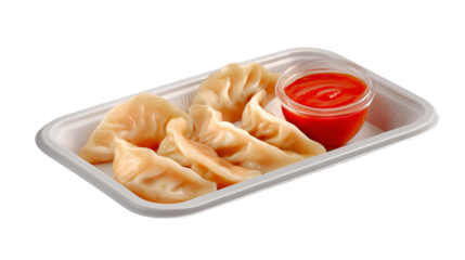 Nepalese Traditional Dish Momo. Authentic Cuisine in Nepal momo over a rustic wooden background.
Steam-cooked momos with sauce.