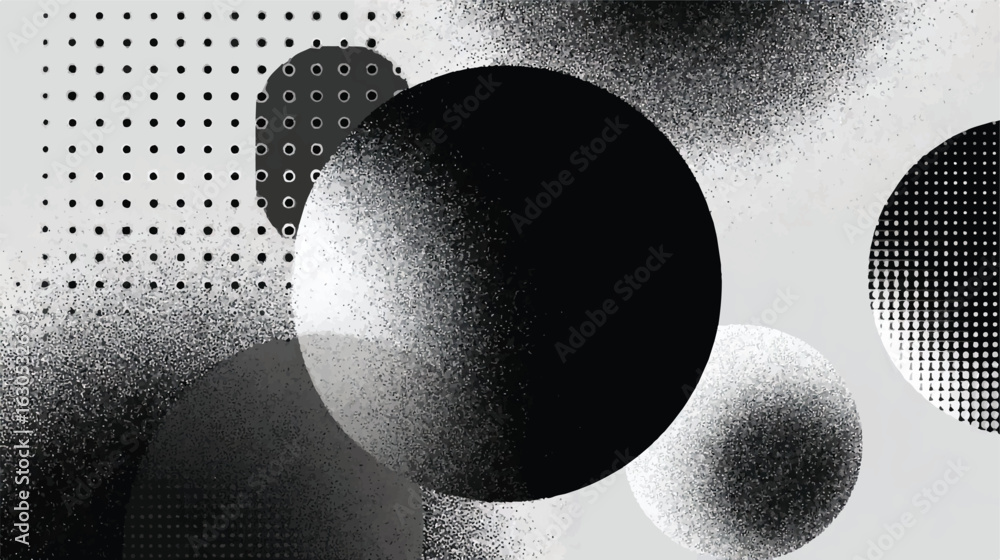 Poster abstract monochrome geometric pattern with circles and halftone textures for modern backgrounds and 