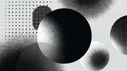 Abstract Monochrome Geometric Pattern with Circles and Halftone Textures for Modern Backgrounds and Designs
