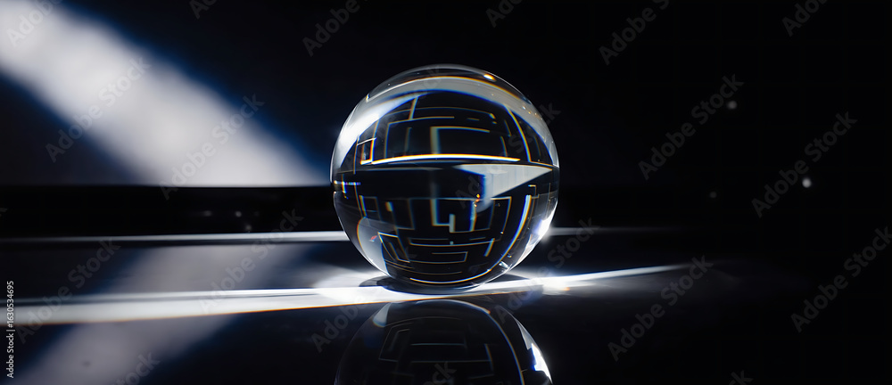 Poster navigating complexity a clear ball reflects the image of a maze it symbolizes problem solving