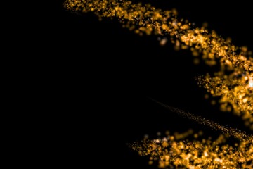 Golden Spark Light Trail on Black Background – Abstract Glowing Particle Effect, Shimmering...