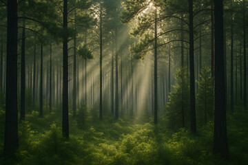 Fototapeta premium forest in the morning fog