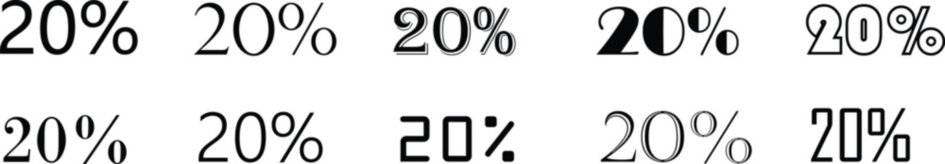 20% discount vector set, versatile for promotions, sales, and marketing on transparent background, offer.offer vector pack