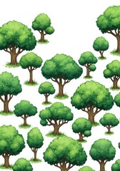 Fototapeta premium Lush Green Tree Collection - Collection of cartoon trees, various sizes, perfect for game assets, illustrations, or backgrounds. White background