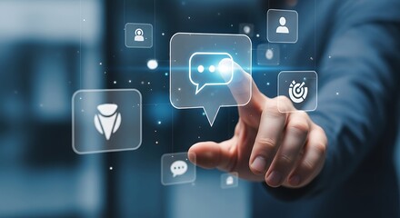 Finger Tapping a Chatbot Icon on a Digital Customer Service Interface