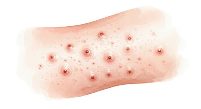 Molluscum Contagiosum Skin Infection - Close-up medical showing the characteristic lesions of Molluscum Contagiosum, a common viral skin infection. It's contagious, benign, and often self-limiting.