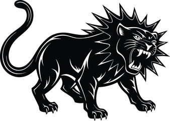 Obraz premium Fierce black lion roaring with sharp claws and spiky mane wild