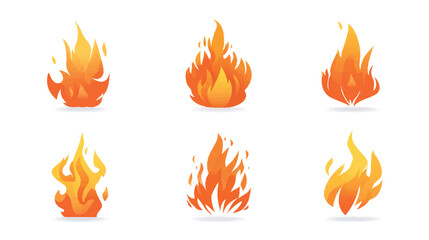 Collection of Cartoon Flames Orange and Yellow Burning Hot Fire Icons Illustration Design Vector Graphic Isolated on White
