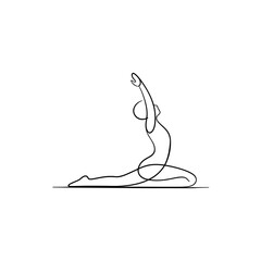 Minimalist Yoga Illustration Featuring a Person in a Crescent Lunge Pose in Simple Black Lines
