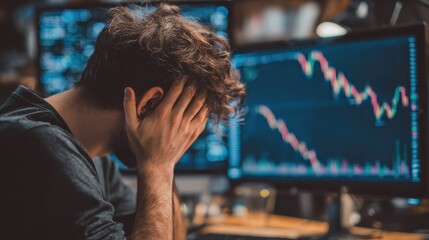 stressed business man crypto trader broker investor analyzing stock exchange market crypto trading decreasing chart data fall down loss desperate about losing money of crisis recession inflation no l
