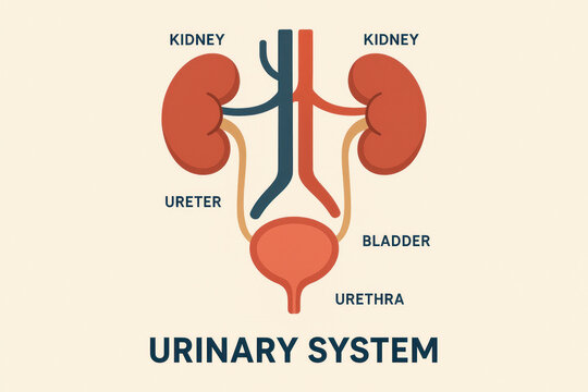Urinary System Diagram: Kidneys, Bladder, Ureters, Urethra, Illustration