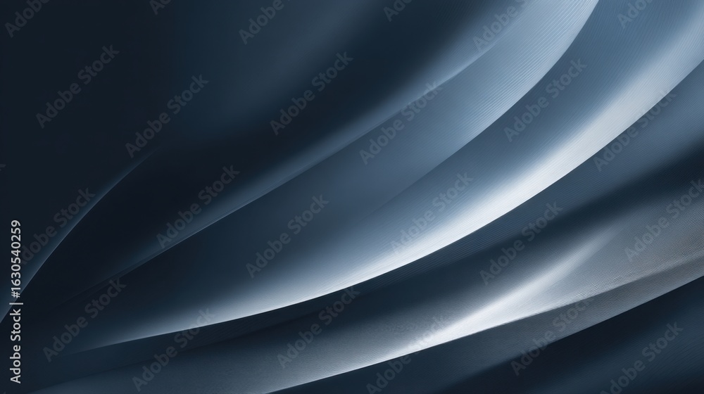 Poster draped fabric showcases smooth curves and soft textures in various shades of blue, illuminated gentl