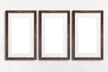 Triple set frame mockup standing on the wall, interior design, scandinavian style, bomemian design interior, 3D render, wooden frame mockups