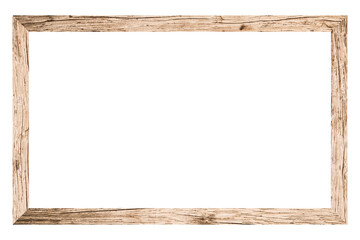 Antique Simple Brown Classic Old Vintage Wooden Rectangle mockup canvas frame isolated on white...