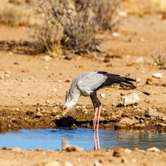 Obraz premium Bird drinking from a puddle in desert