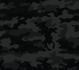 Dark camouflage black pattern, vector seamless texture, modern urban background